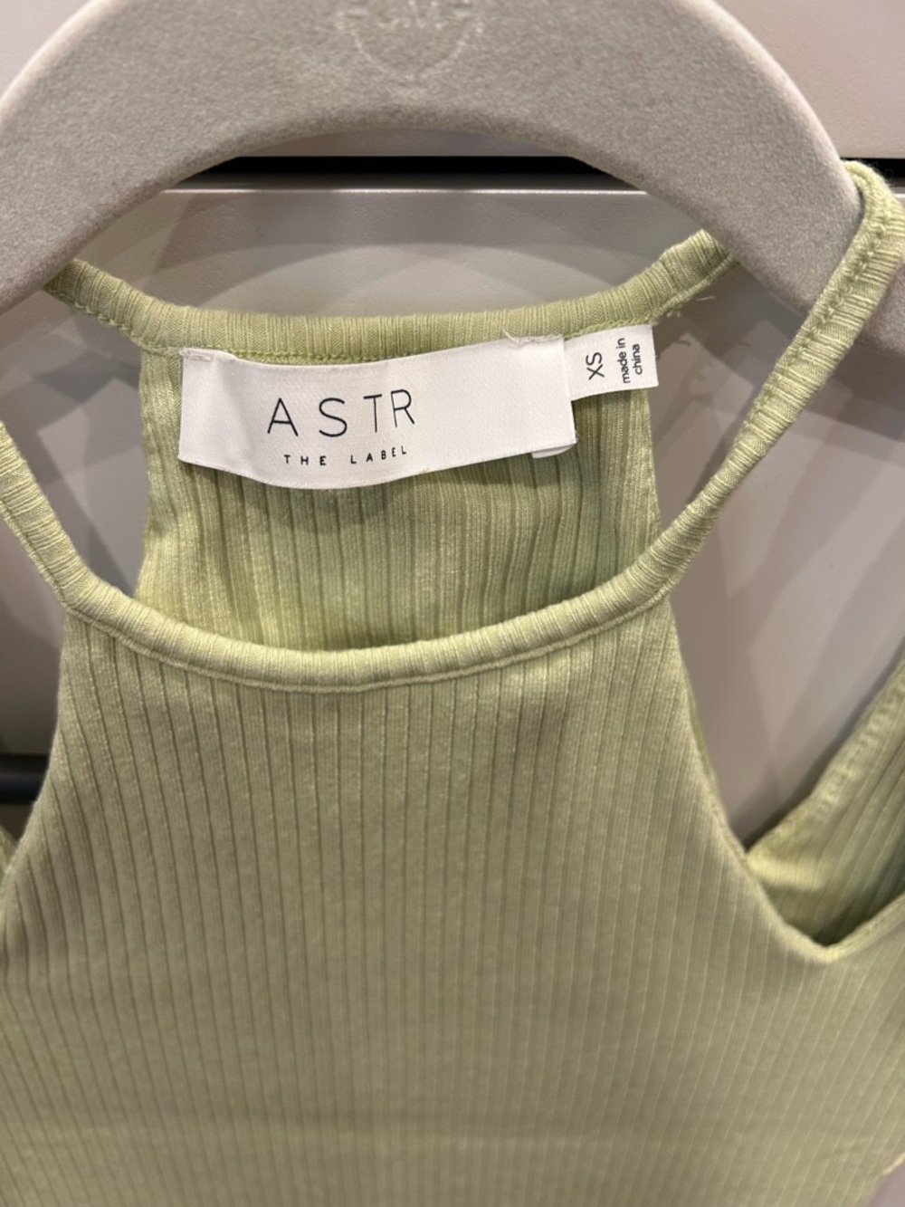 Astr The Label Ribbed Halter Tank in Sage Green